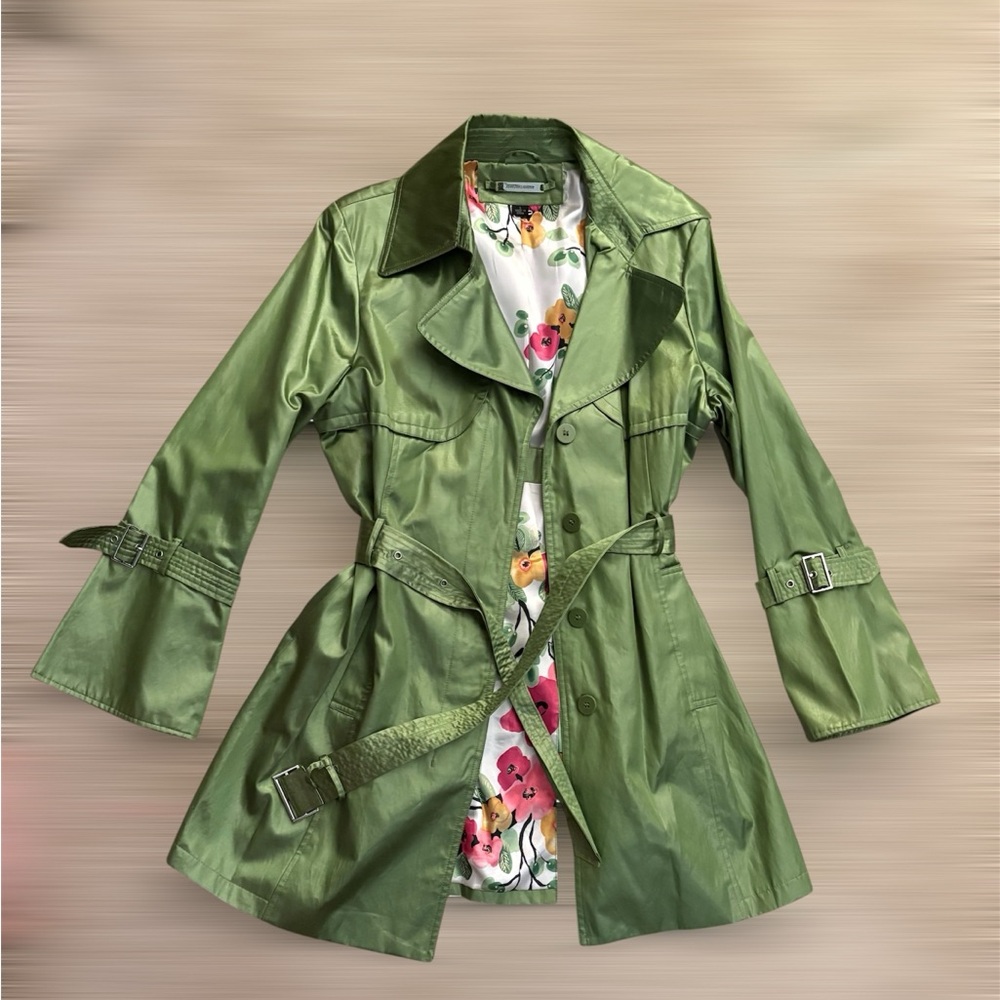 Johnston & Murphy Green Trench Coat with Classic Collar
